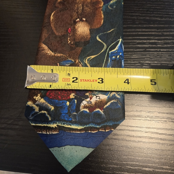 Hot Cakes Navy Tie with Brown Bear and Yellow Moon - Picture 3 of 3